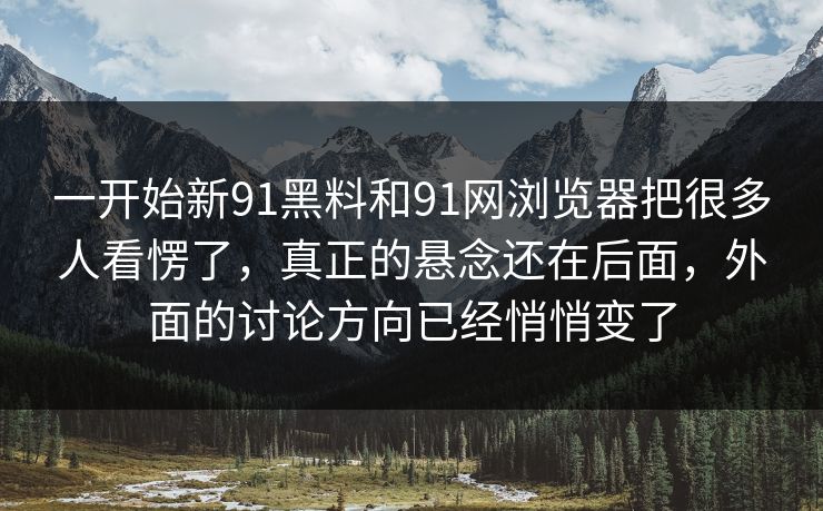 一开始新91黑料和91网浏览器把很多人看愣了，真正的悬念还在后面，外面的讨论方向已经悄悄变了