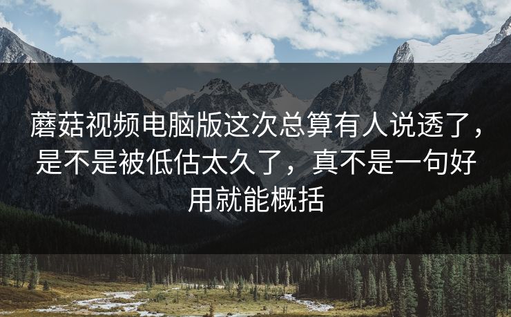 蘑菇视频电脑版这次总算有人说透了，是不是被低估太久了，真不是一句好用就能概括