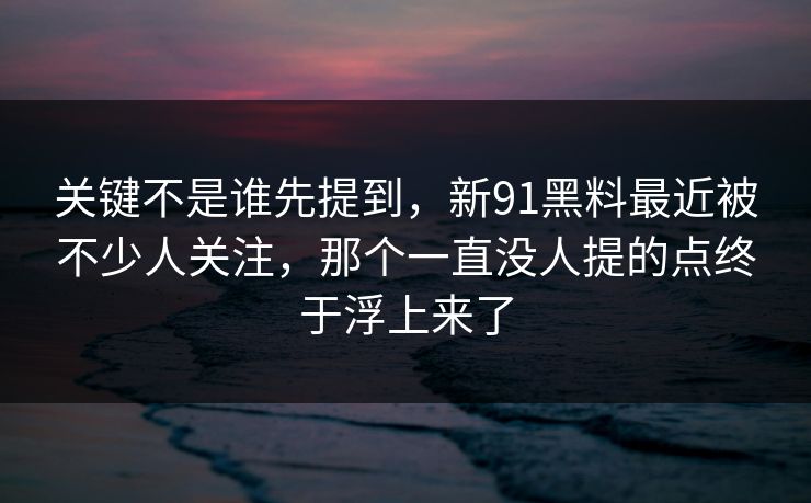 关键不是谁先提到，新91黑料最近被不少人关注，那个一直没人提的点终于浮上来了